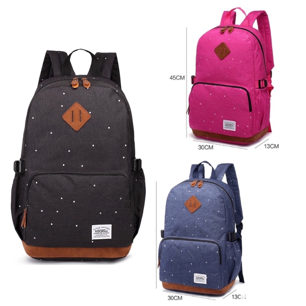 💜LastOne each Color‼️Canvas Polka Dot Backpack - Picture 2 of 5