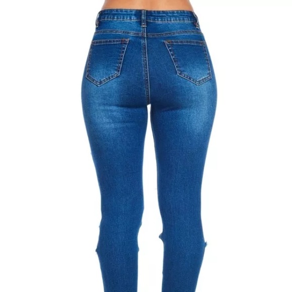 Plus High Waist Skinny Jeans Destroyed Ripped New - Picture 3 of 3