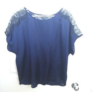 Navy Blue & Black Lace Express Blouse