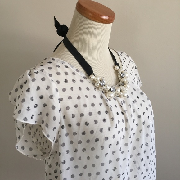 Polka dot sheer flutter sleeve top - Picture 3 of 8