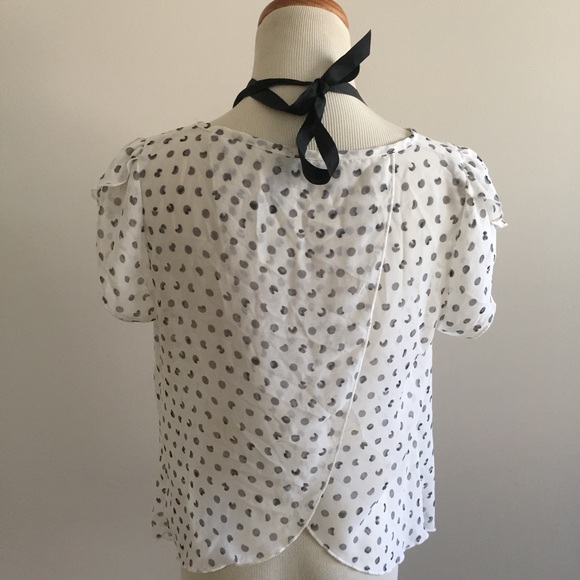 Polka dot sheer flutter sleeve top - Picture 4 of 8