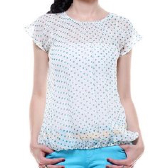 Polka dot sheer flutter sleeve top - Picture 2 of 8