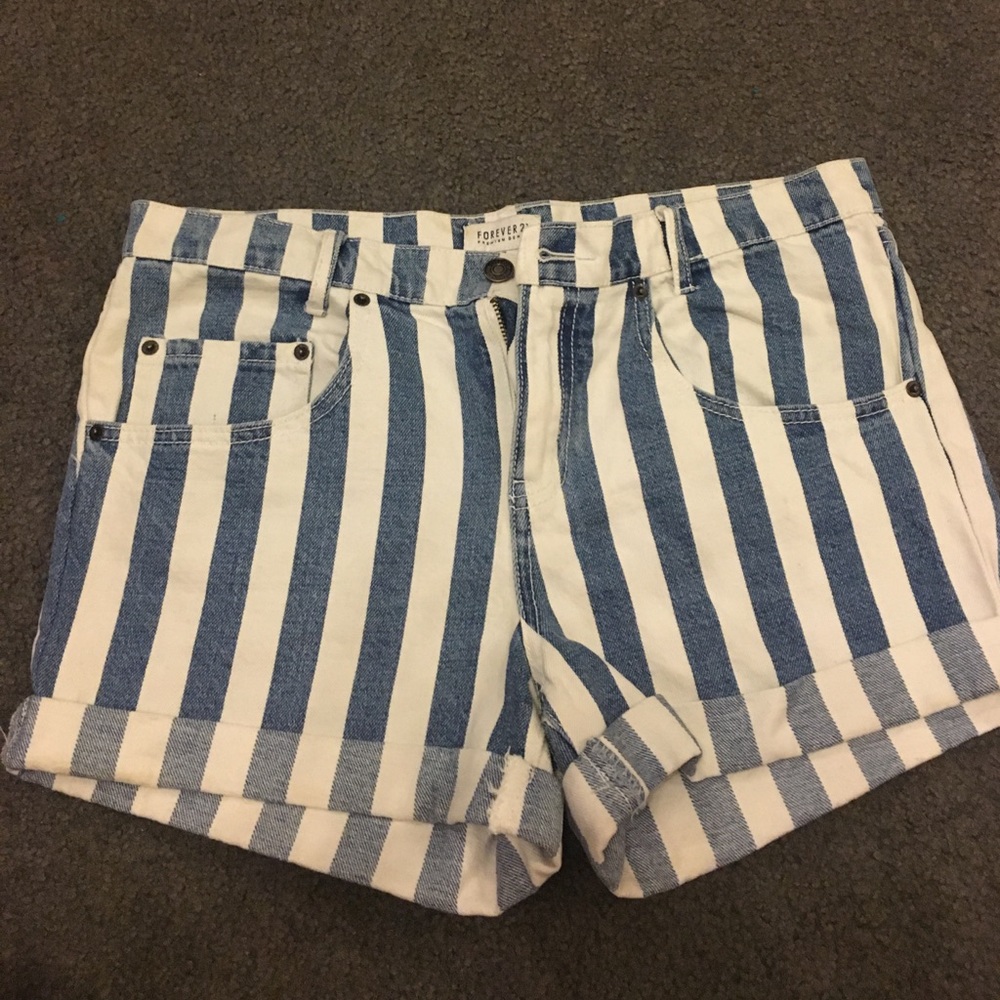 Forever 21 White/ Denim Striped Shorts.