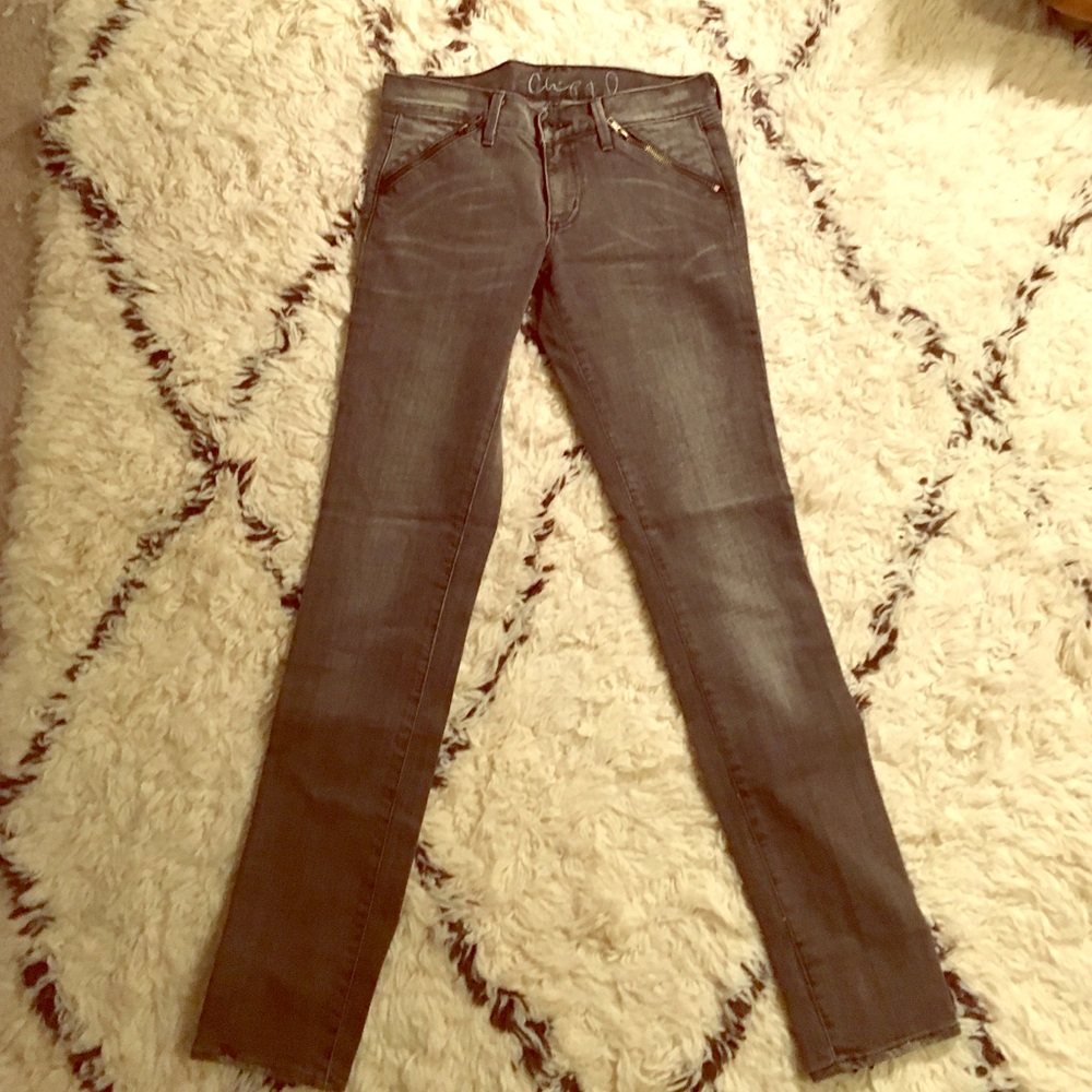 Chip and pepper grey skinniest with ankle zipper