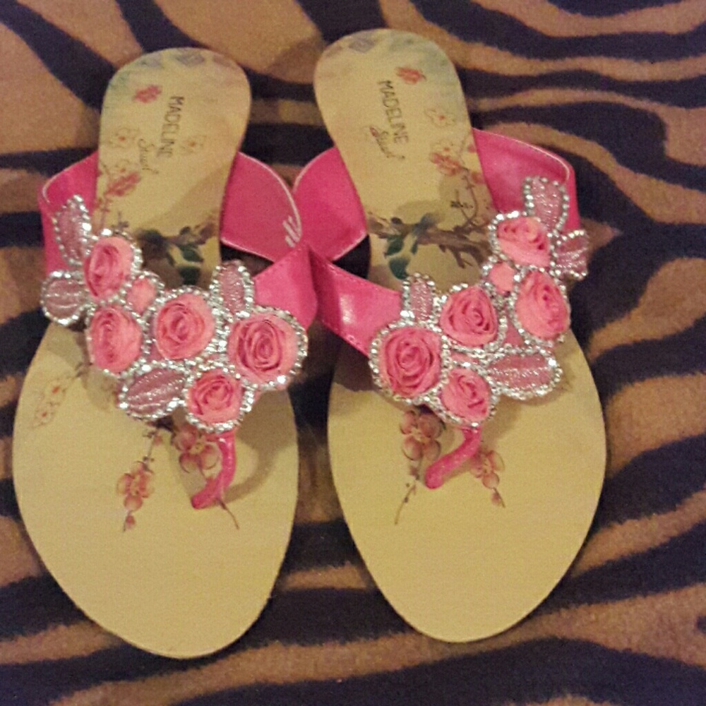 Romantic pink floral sandals sz 10W