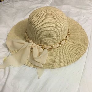 Floppy Straw Sun Hat with gold ribbon