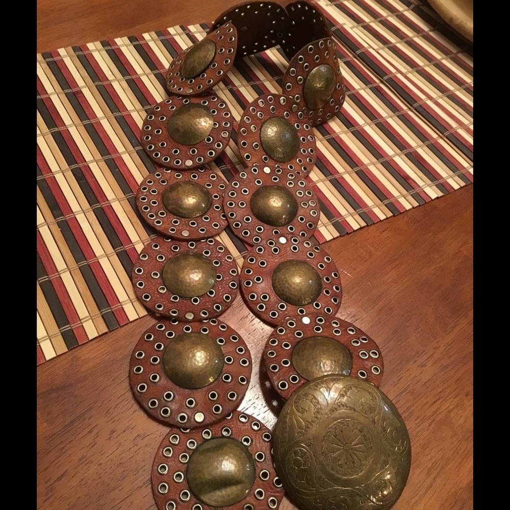 Brass and leather belt