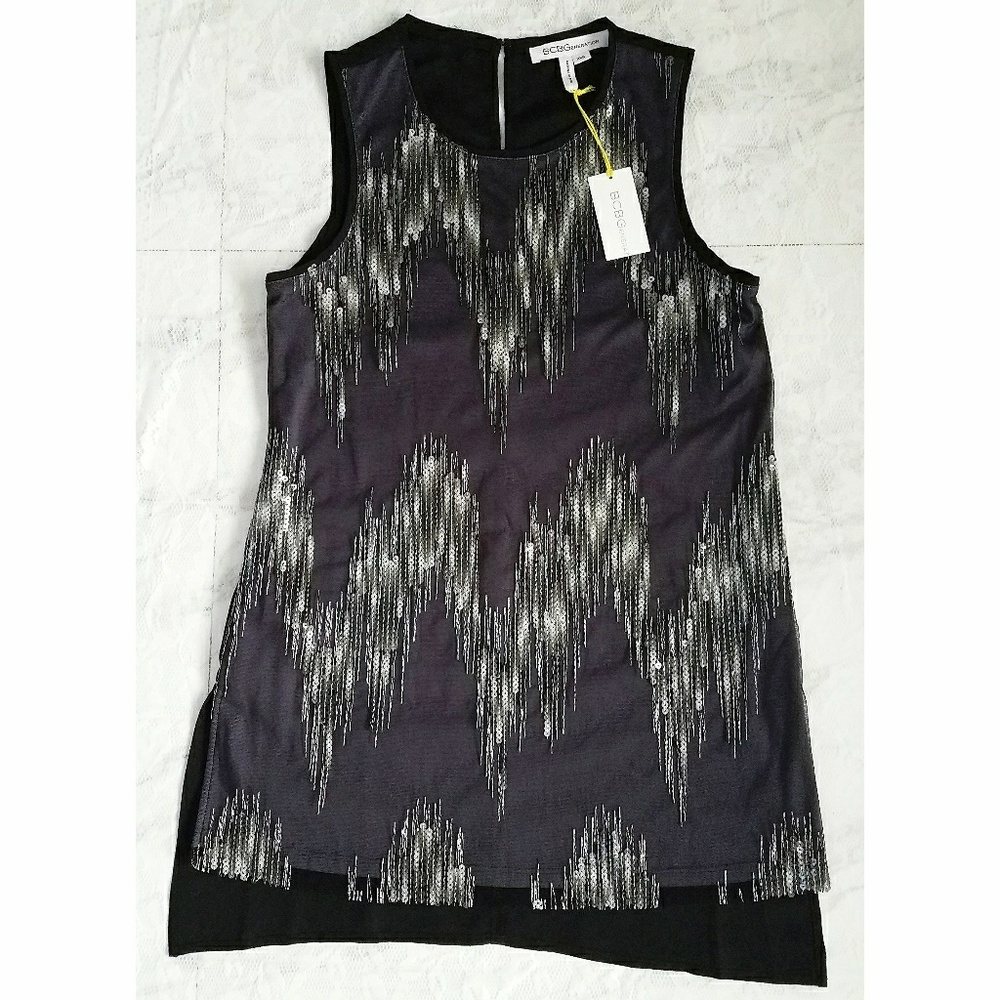 ! BCBGeneration Black Sequin Tank Blouse NWT XXS