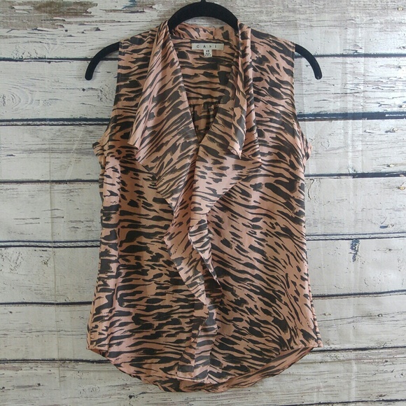 ❌SOLD❌Cabi #104 Pink Gray Zebra Print Silk Top - Picture 2 of 5