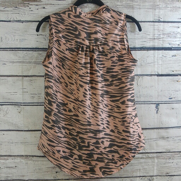 ❌SOLD❌Cabi #104 Pink Gray Zebra Print Silk Top - Picture 3 of 5