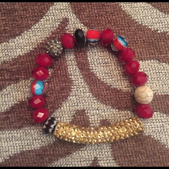 Handmade! All glass beaded stretch w pave bar - Picture 2 of 4