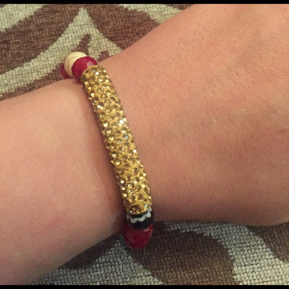 Handmade! All glass beaded stretch w pave bar - Picture 3 of 4