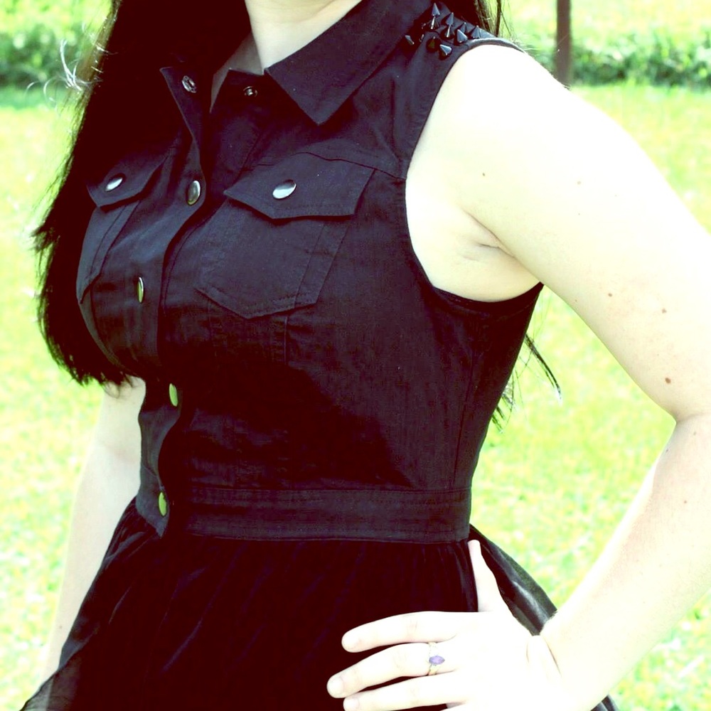 Button Down Jean Vest with High-low Skirt