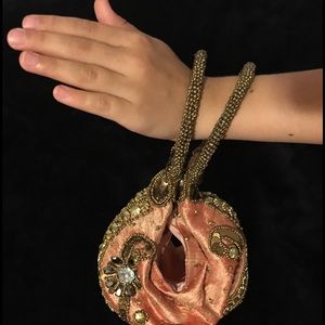 Embroidered Shantung Wristlet / Purse