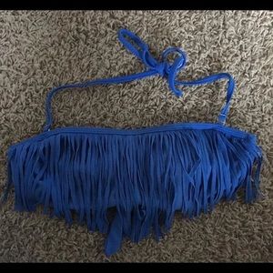 Blue Fringe Bikini Top