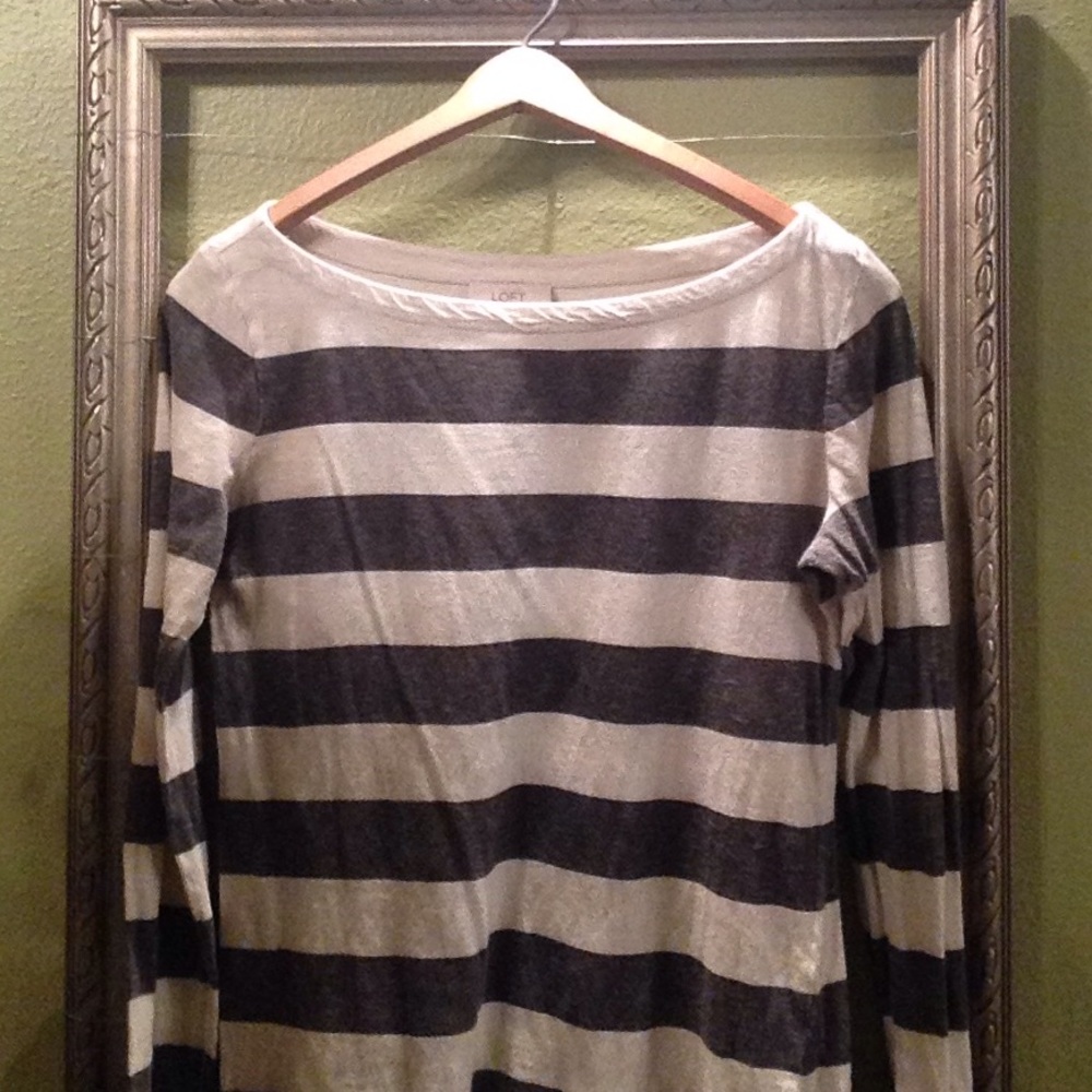 Ann Taylor Loft boat neck Longsleeved striped tee
