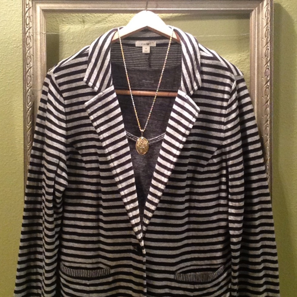 Caslon Black and gray Striped 1 button knit blazer