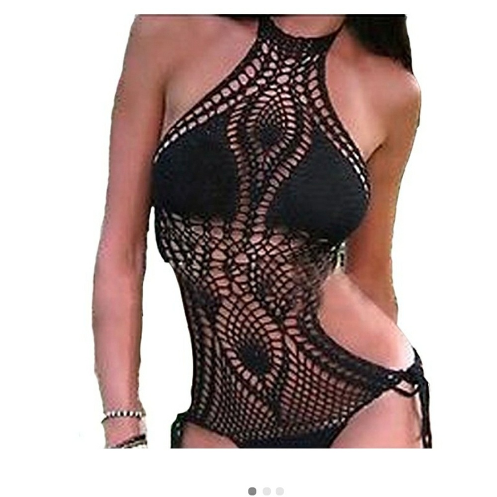 Black crochet monokini