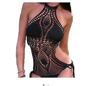 Black crochet monokini
