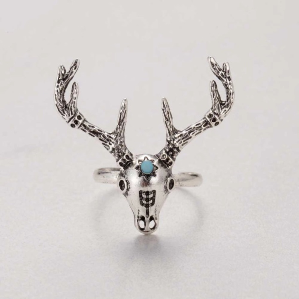 🛍 Silver Boho Turquoise Deer Arrow Midi Rings Set - Picture 5 of 7
