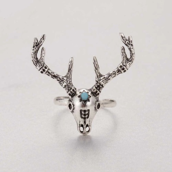 🛍 Silver Boho Turquoise Deer Arrow Midi Rings Set - Picture 5 of 7