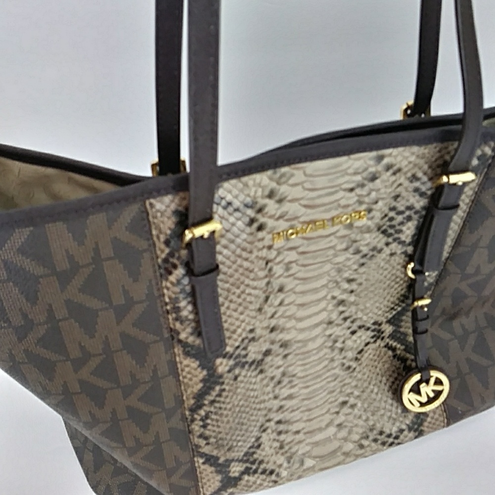 ⚡SOLD on E⚡AUTHENTIC MK JET SET TRAVEL PYTHON TOTE - Picture 7 of 8