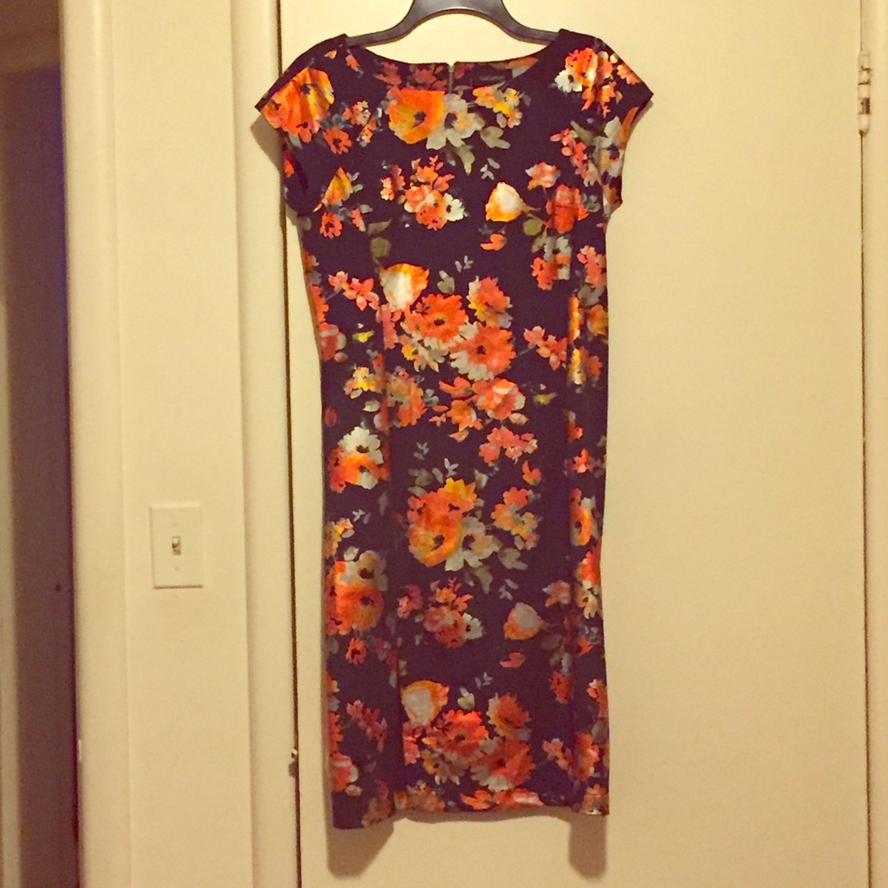 Blue dress with orange flowers