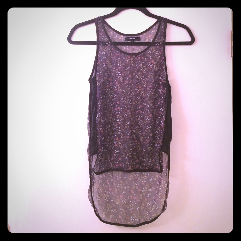 💯% Silk High Low Sheer Floral Tank