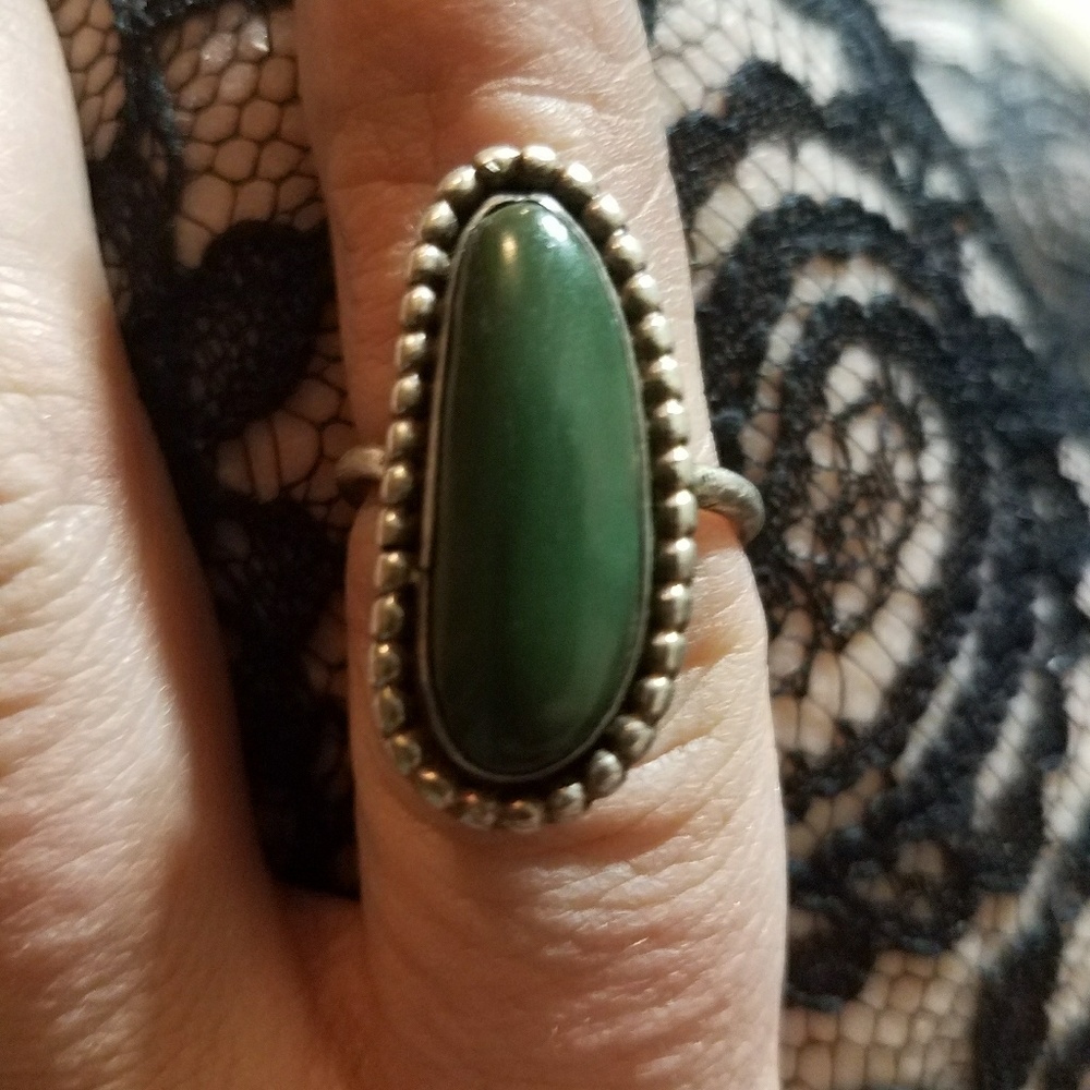 Antique Sterling Silver Mexican jade ring