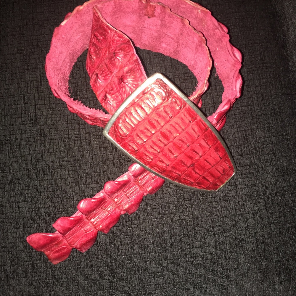 Red wide CROC cinching belt