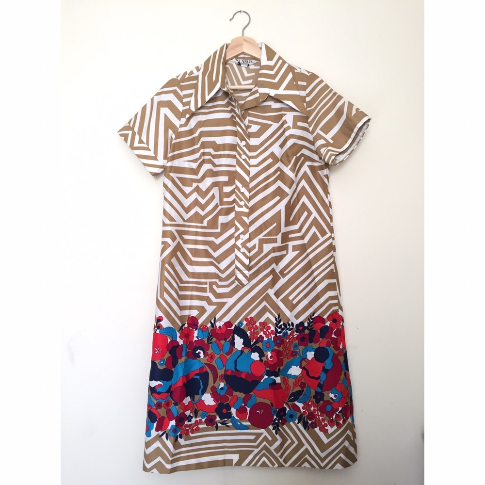 {Lanvin} VTG Mod Abstract 70s Shirt dress