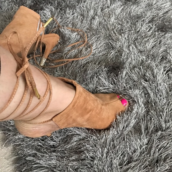 Faux suede peep toe booties - Picture 3 of 6