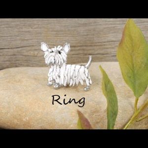 Beautiful White Enamel Terrier Dog Ring.