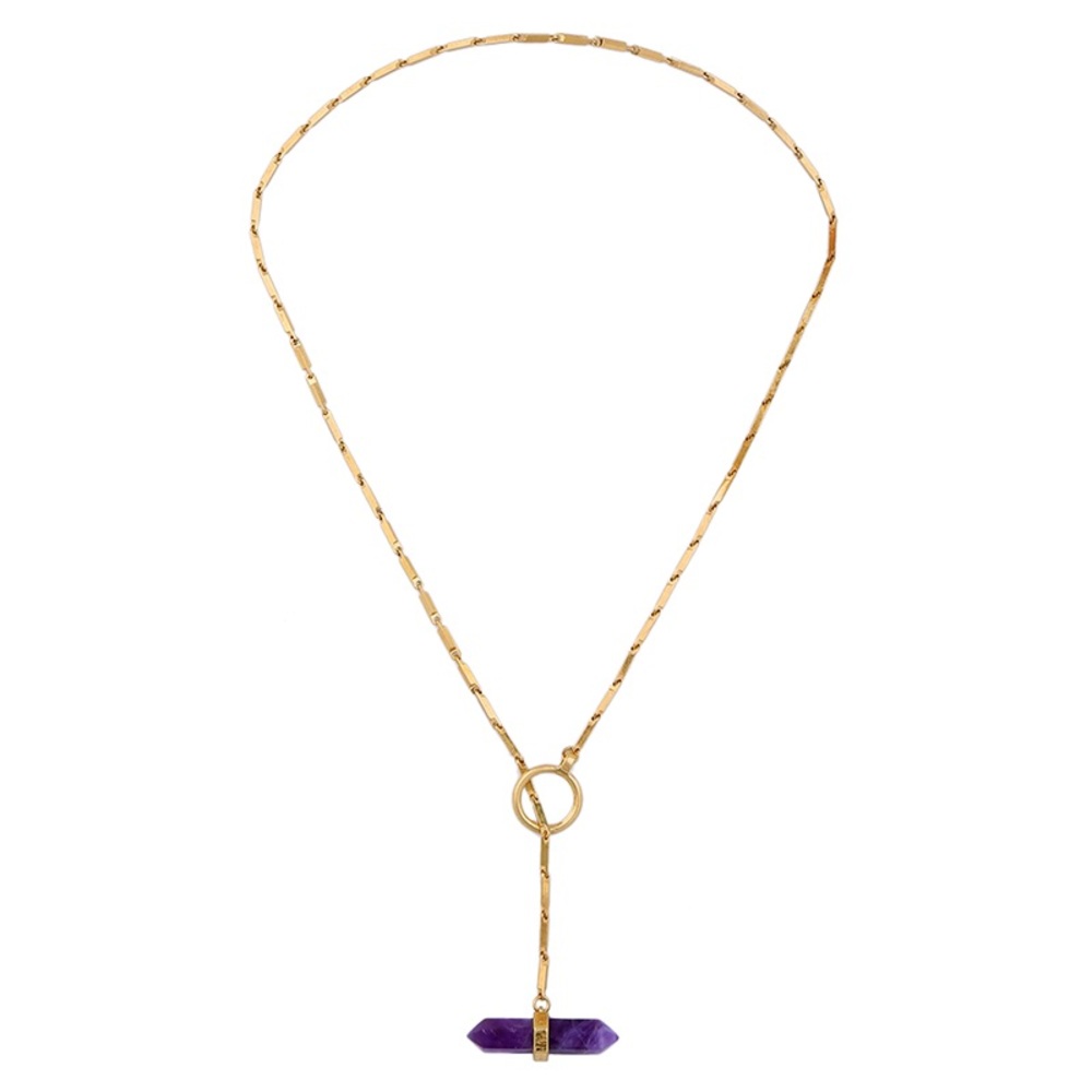 Purple Amethyst Stone Adjustable Y Midi Necklace