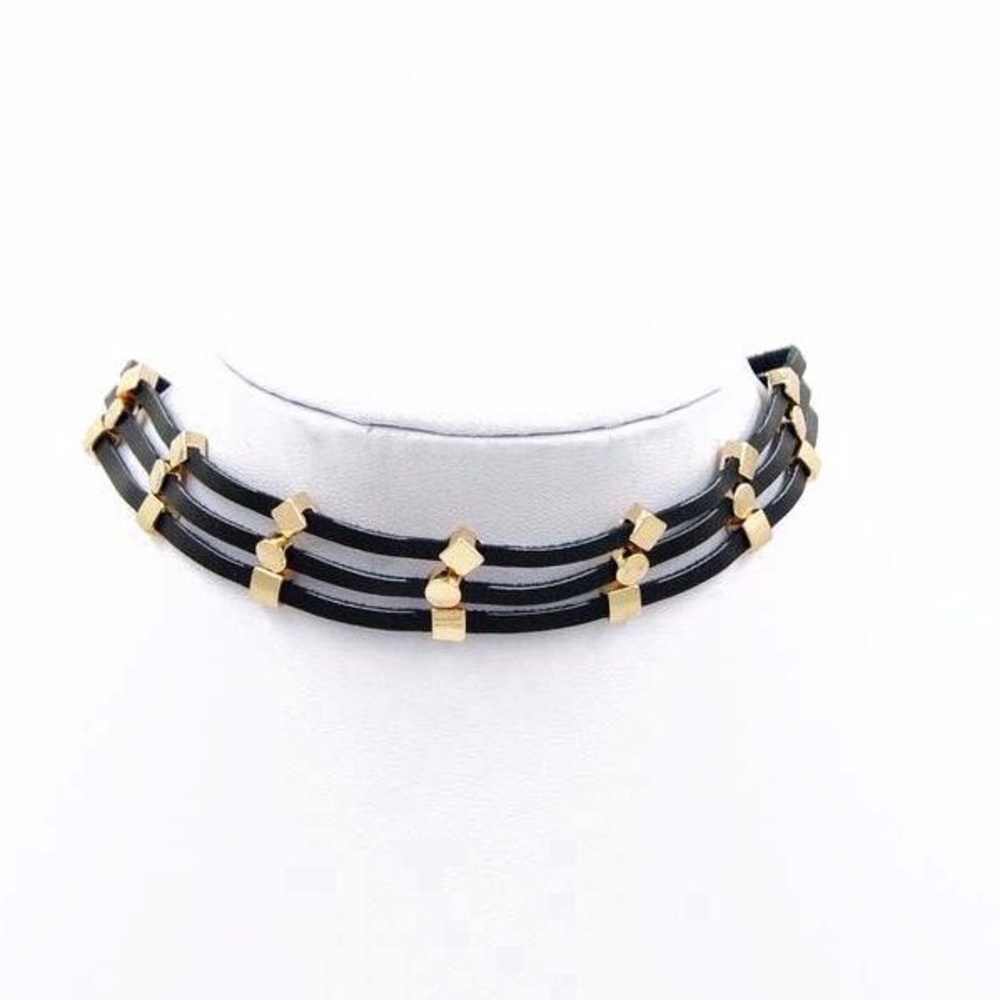 Leather Gold Choker Necklace