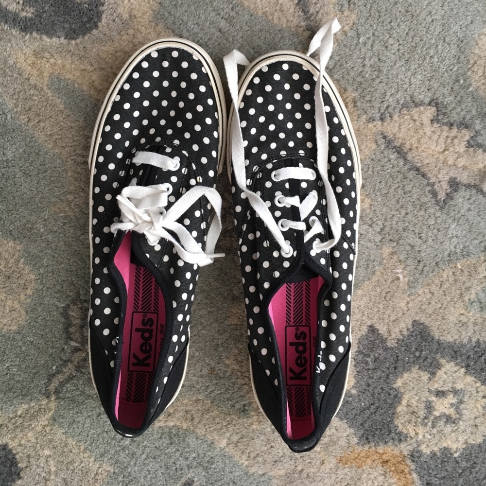 Black and white polka dot Keds