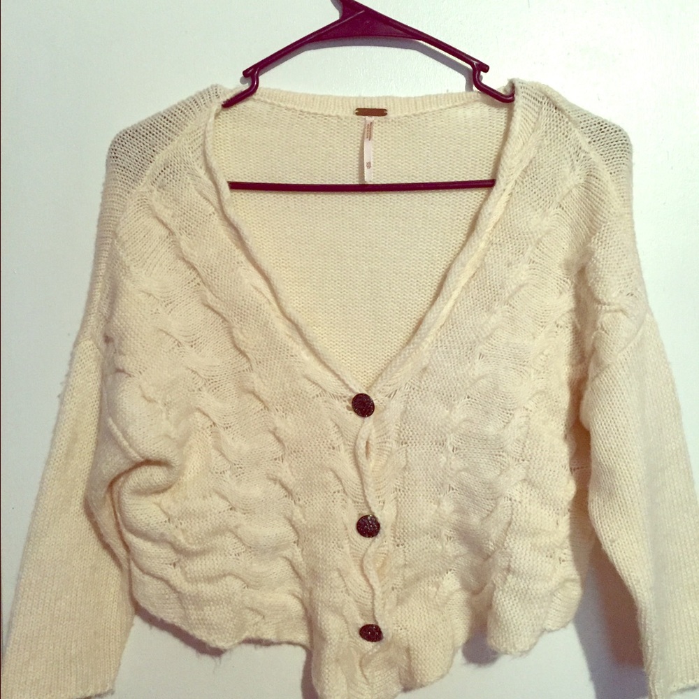 Free People X-Small Cream Cropped Cardigan Sweater