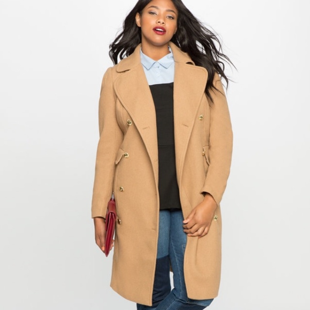 Eloquii Tan double breasted peacoat/car coat