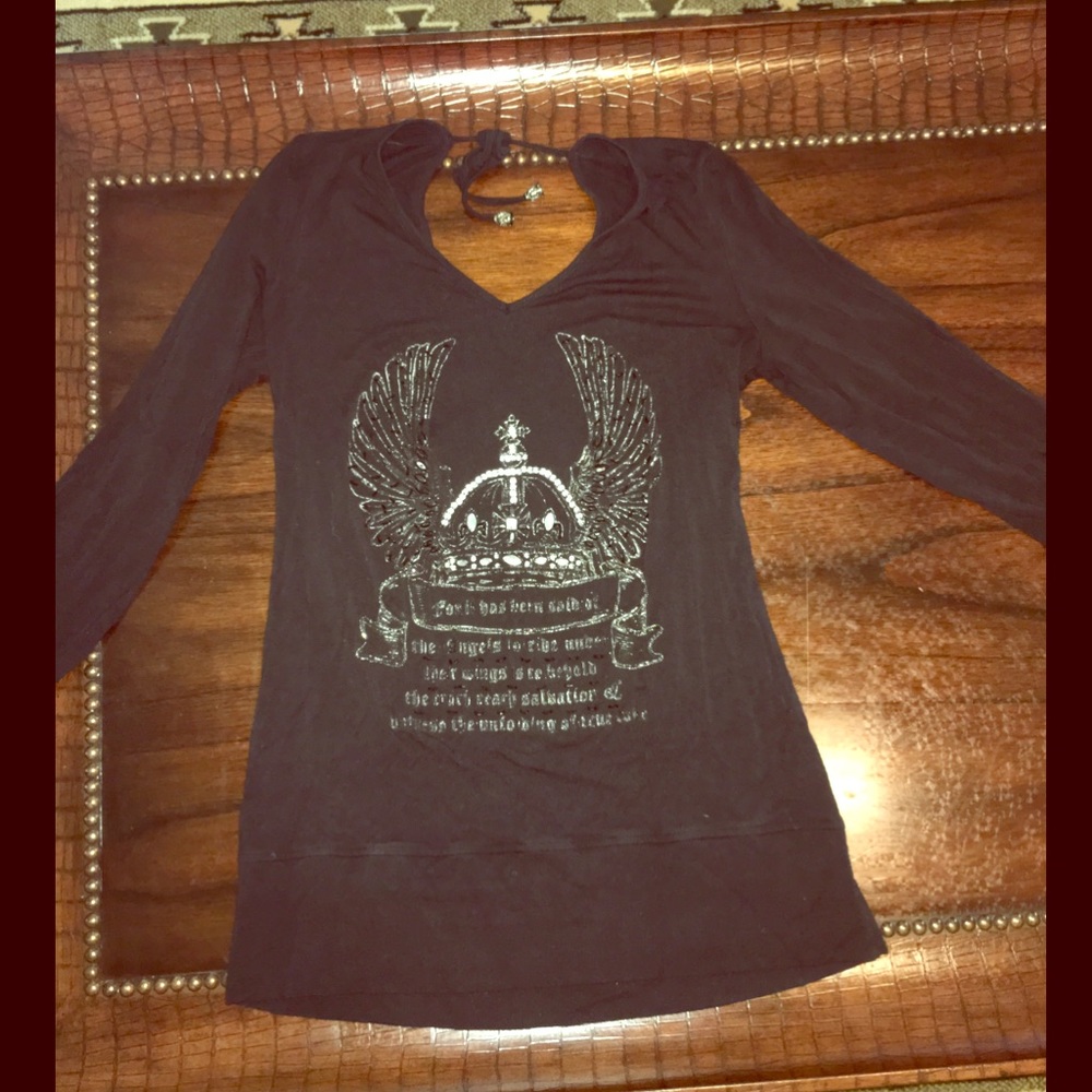 V Christina Beaded Hooded Long Sleeve Top