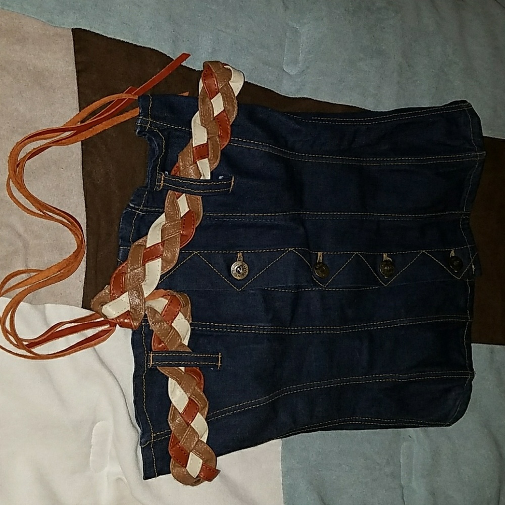 Dolce & Gabbana Belted Denim Corset Top