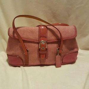 COACH pink tweed and patent leather purse