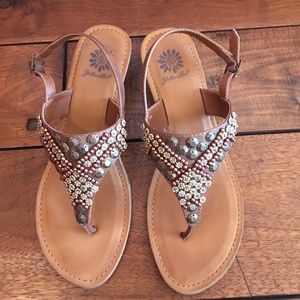 Beaded bronze sandals