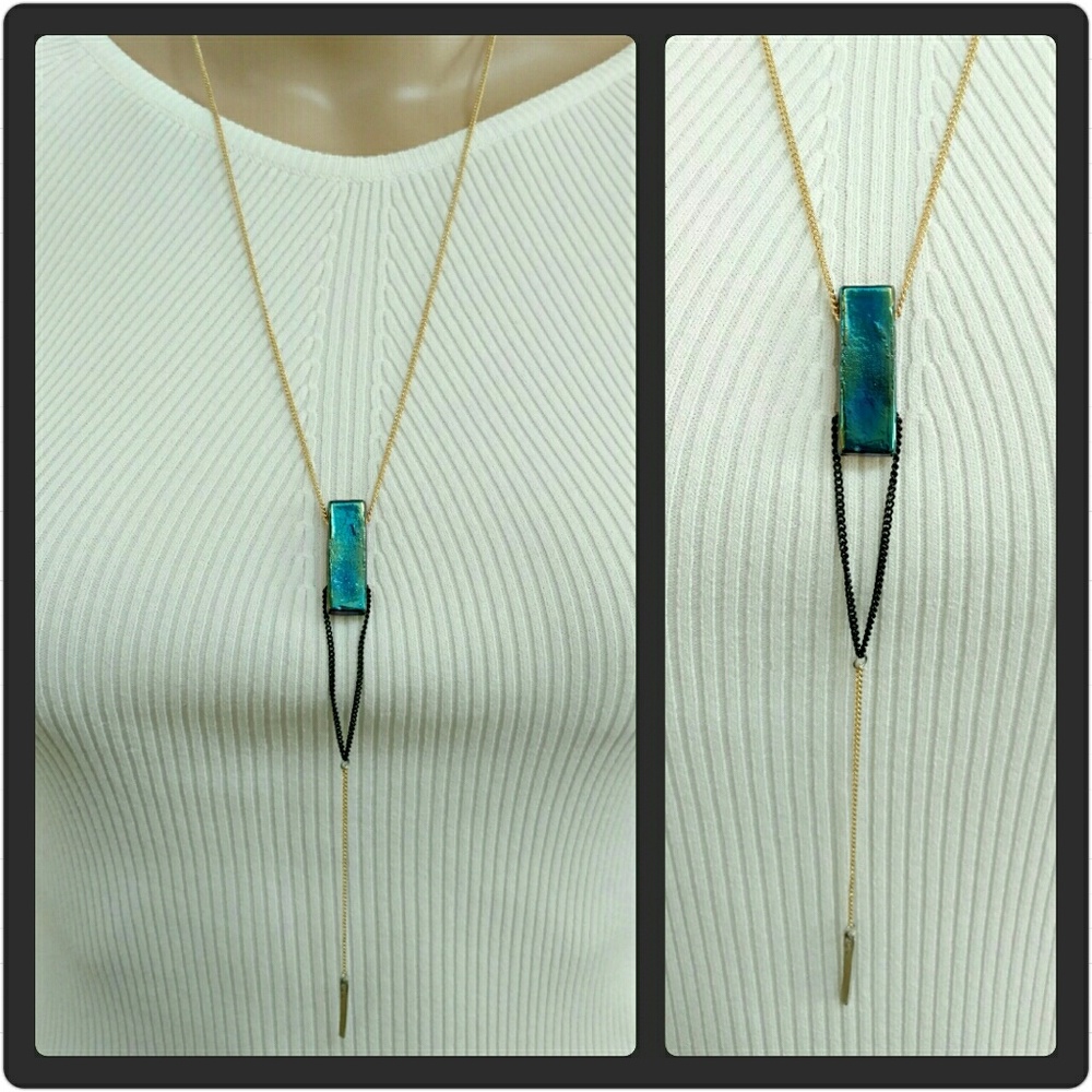 Glass Layering Necklace with Chain Detail