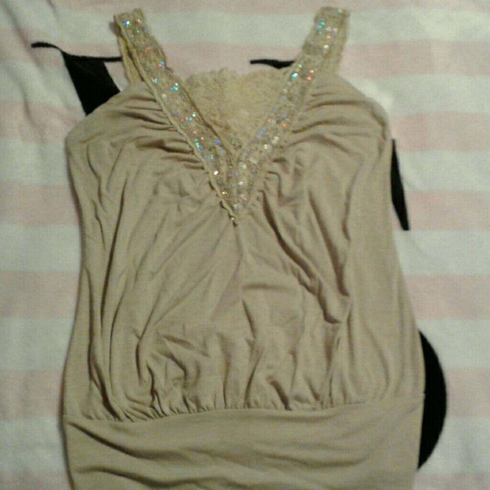 Lace and sequined tank top