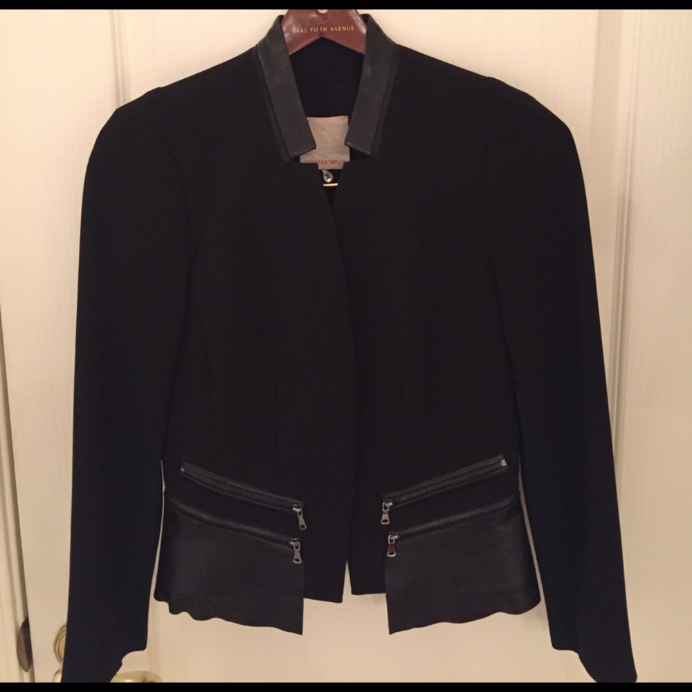 Rebecca Taylor leather trim jacket-- black