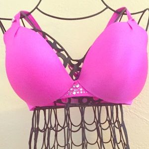 VICTORIAS SECRET hot pink rhinestone padded bra