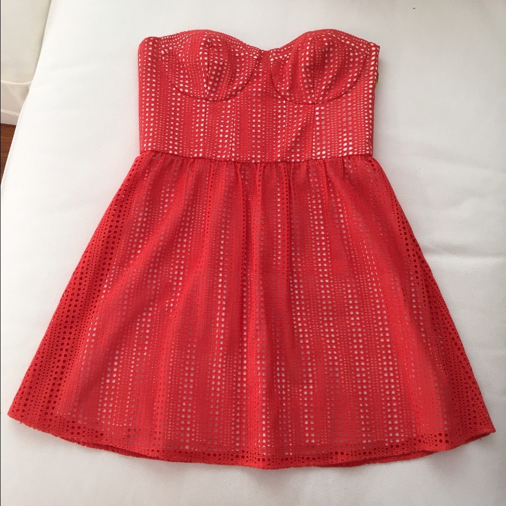 Parker Orange eyelet sweetheart style short dress