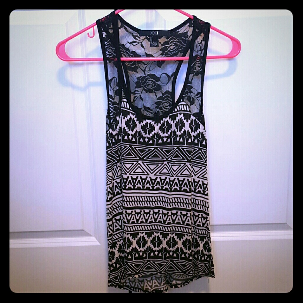 Tribal print lace tank top