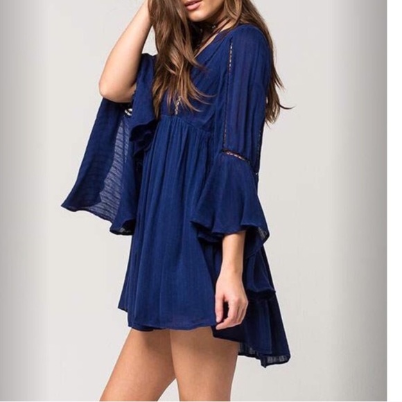 Free People Romeo Bell Sleeve Dress Blue - Picture 3 of 8