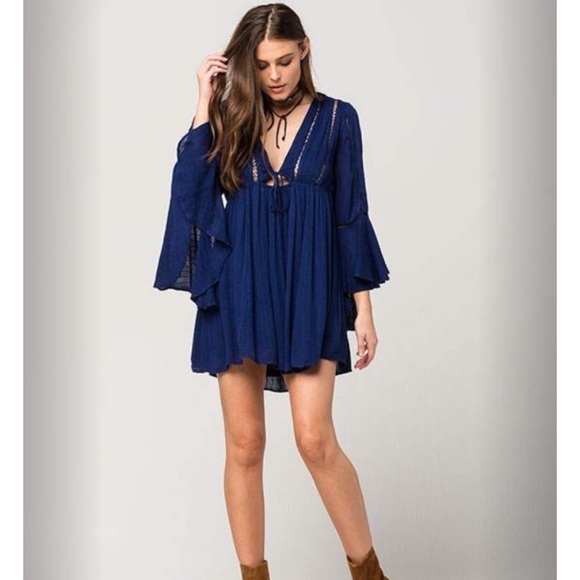 Free People Romeo Bell Sleeve Dress Blue - Picture 2 of 8